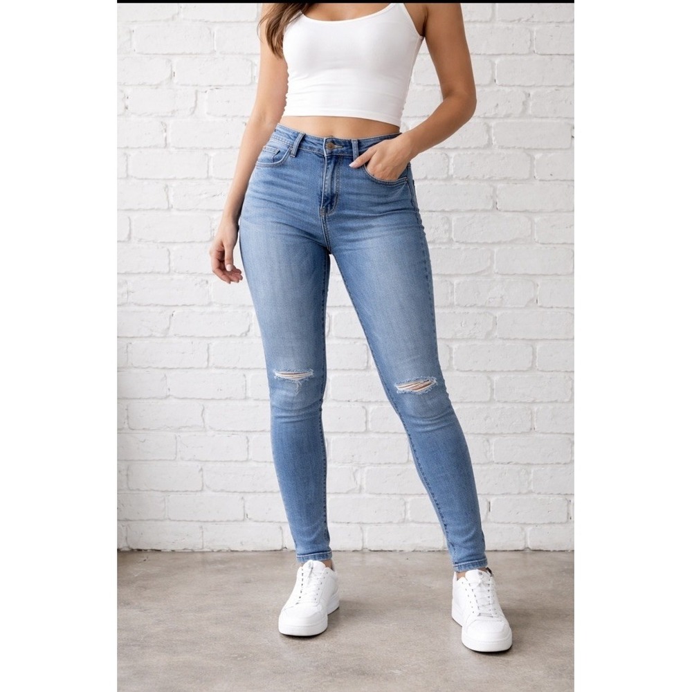Gap Curvy Skinny Jeans 12R Med Light Distressed Rip Stretch Ankle 27" Inseam EUC